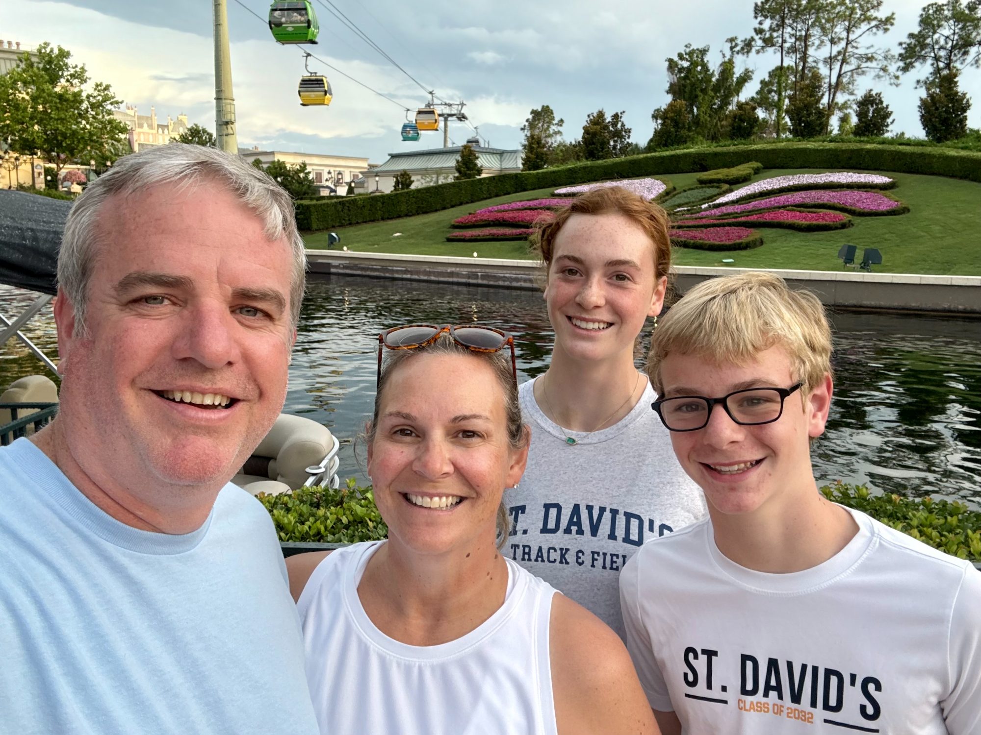 The family by the Disney Skyliner at Epcot