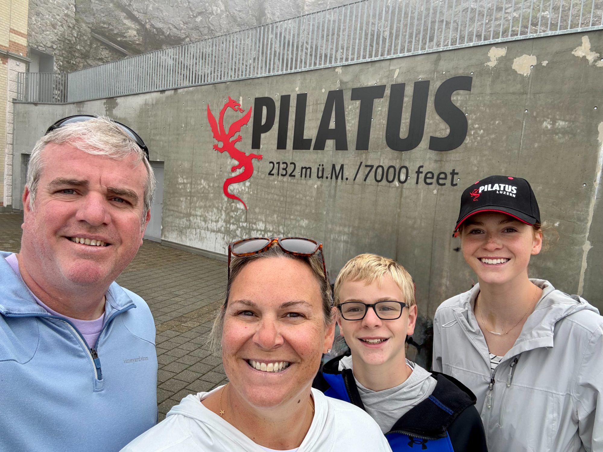 The family together at the summit of Pilatus during the trip